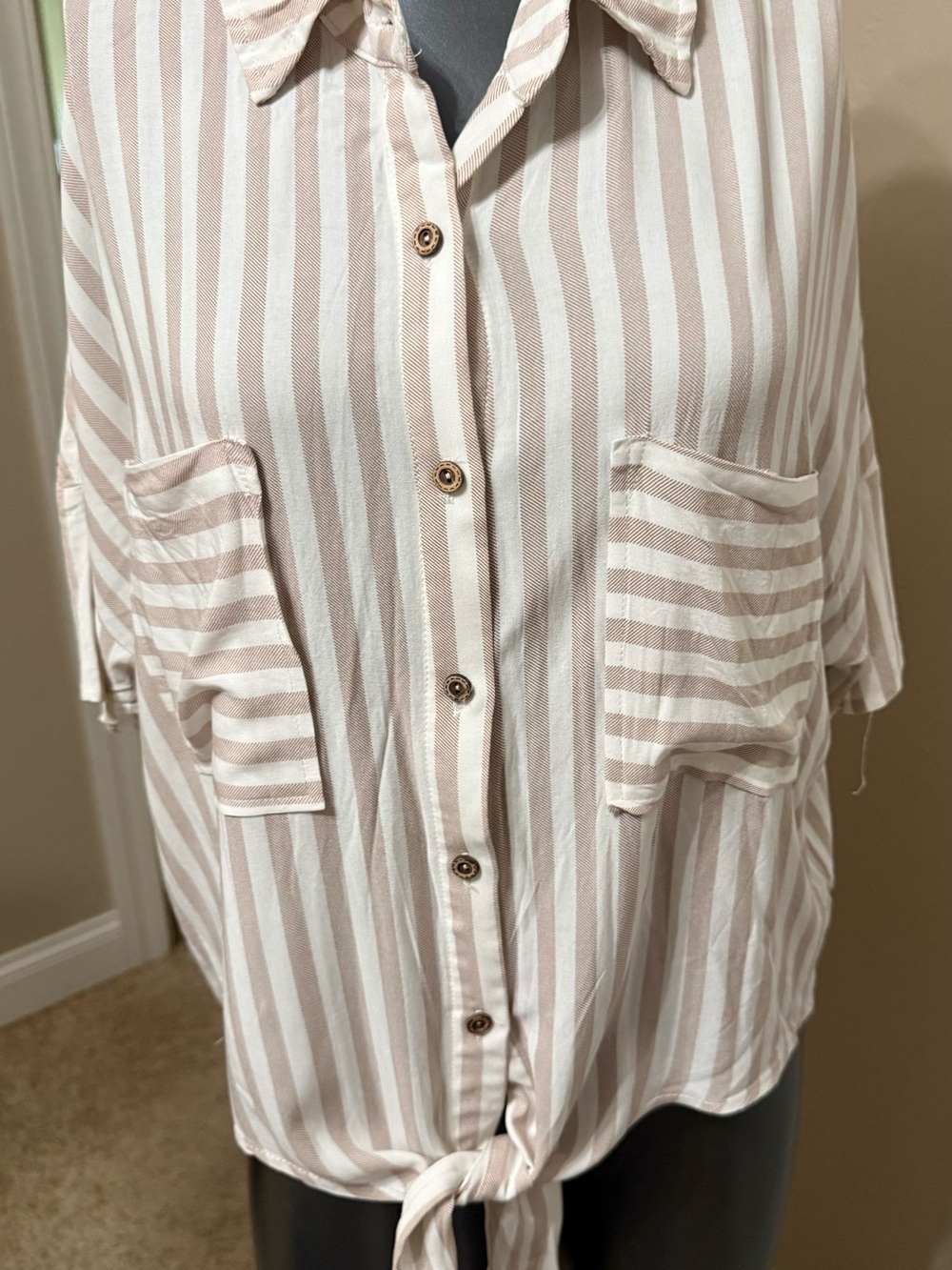 HYFVE Cream and Blush Striped Button-Front Shirt